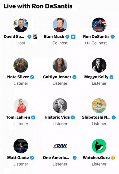 Podcast guests list for "Live with Ron DeSantis" event.