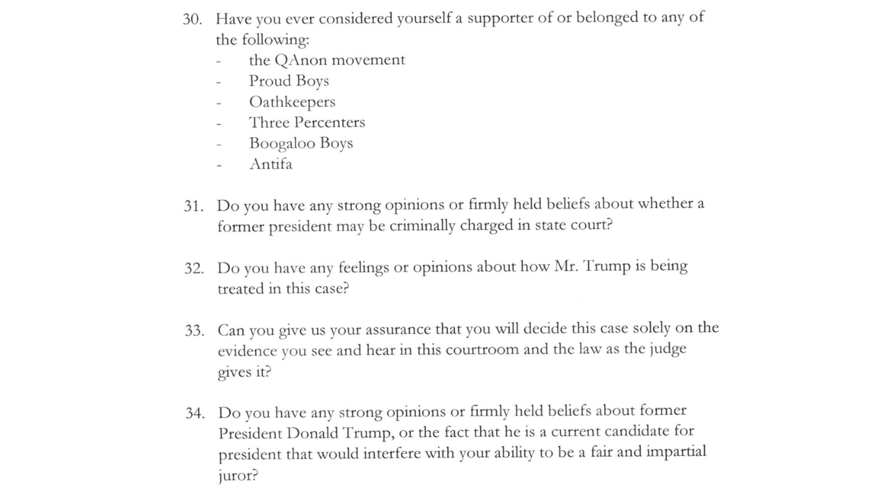 Text from a legal questionnaire regarding political groups.